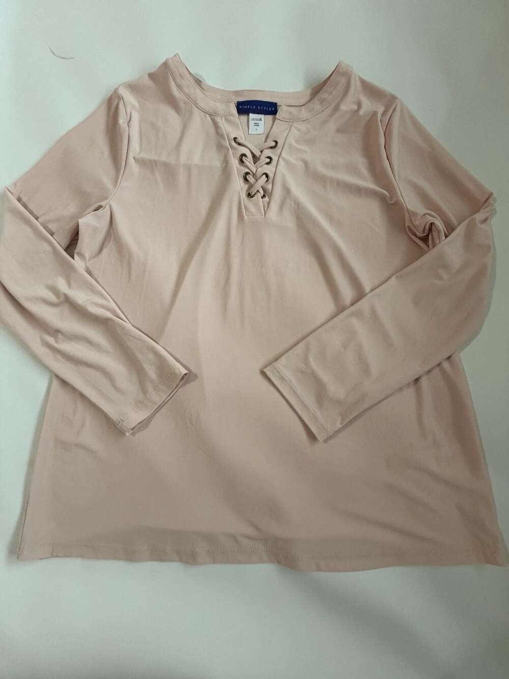 Simply Styled Womens L Blush Pink Lace Up V-Neck Top Long Sleeve Tunic Casual